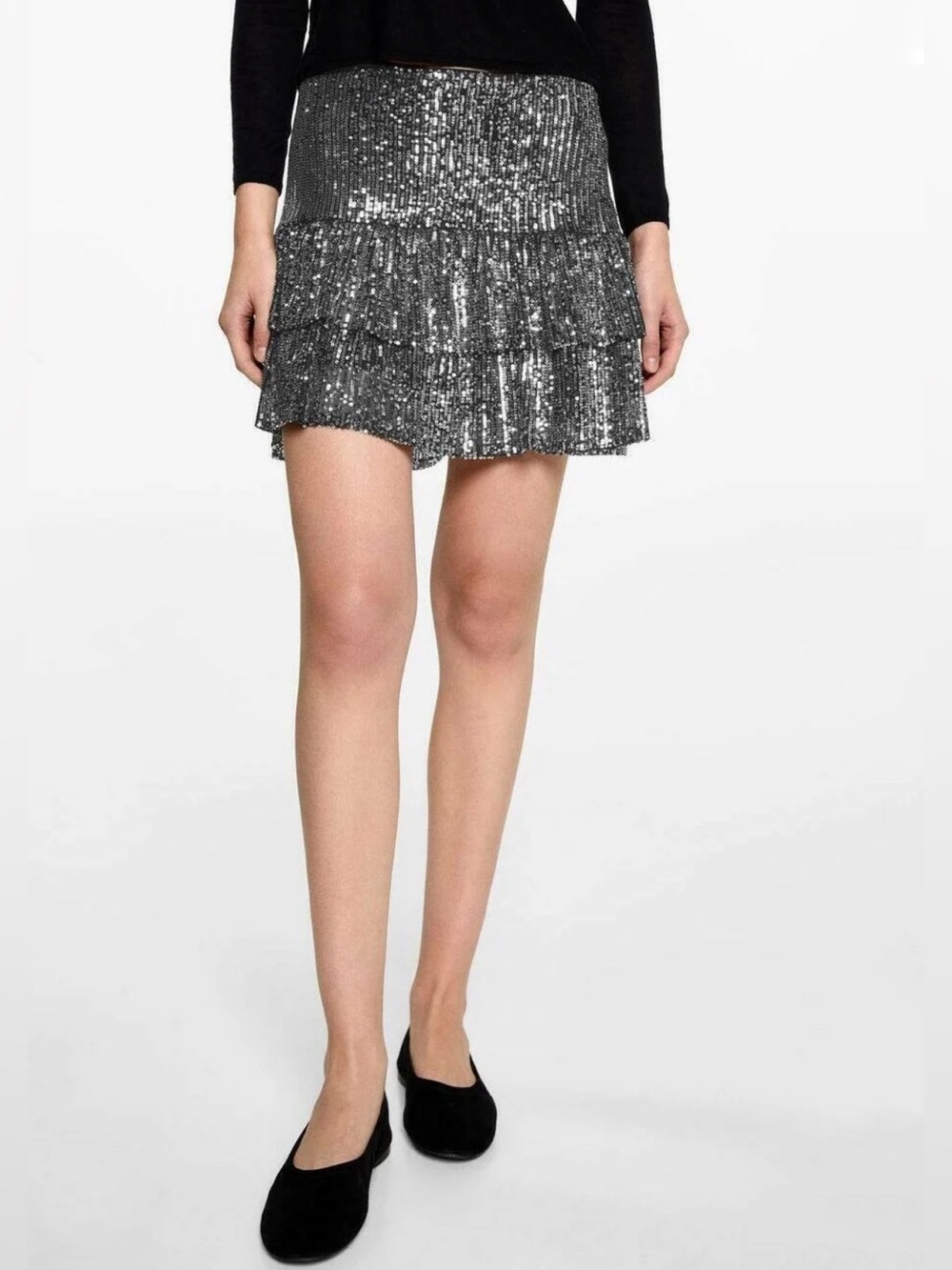 Mango Kids Mini Tiered Sequin Skirt Silver Size Medium Sparkle